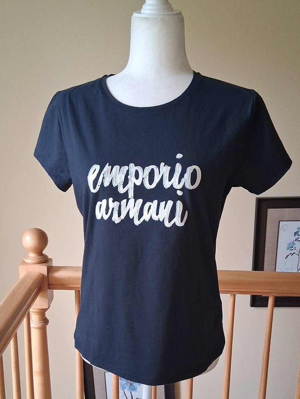 Emporio Armani Black Short-Sleeve Logo Tee with White Script